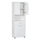 English Elm Tall Bathroom Cabinet With Laundry Basket, Large Storage Space Tilt-Out Laundry Hamper and Upper Storage Cabinet, White