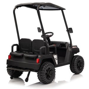 English Elm 24v Kids Electric Ride on Truck Four Seat All Wheel Drive Spring Suspension Sunshade Black W1578P381262