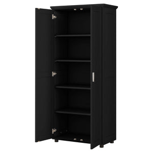 English Elm Storage Compact Two-Door Cabinet with Adjustable Shelf, Anti-Tip Safety, MDF Durability for Home Organizing Black WF323346AAB