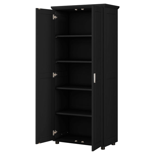 English Elm Storage Compact Two-Door Cabinet with Adjustable Shelf, Anti-Tip Safety, MDF Durability for Home Organizing Black WF323346AAB
