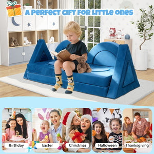 English Elm 14pcs Modular Foam Play Couch Set Convertible Toddler Fort Builder for Playrooms Blue T5880P493440