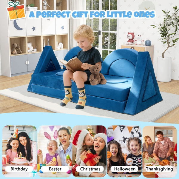 English Elm 14pcs Modular Foam Play Couch Set Convertible Toddler Fort Builder for Playrooms Blue T5880P493440