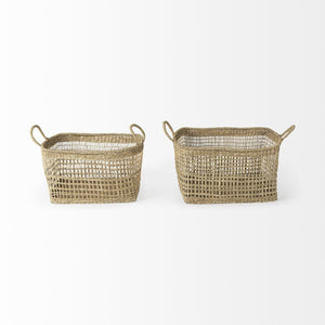 Mercana Bellisa Handwoven Rectangular Baskets for Stylish Storage - Natural Seagrass with Handles for All Spaces 69585