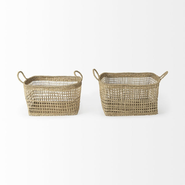 Mercana Bellisa Handwoven Rectangular Baskets for Stylish Storage - Natural Seagrass with Handles for All Spaces 69585