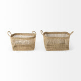 Mercana Bellisa 18.5L x 14.6W x 11.0H (Set of 2) Medium Brown Seagrass Rectangular Basket W/ Handles  69585