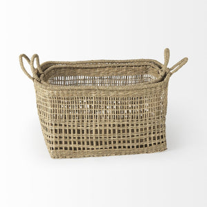Mercana Bellisa Handwoven Rectangular Baskets for Stylish Storage - Natural Seagrass with Handles for All Spaces 69585