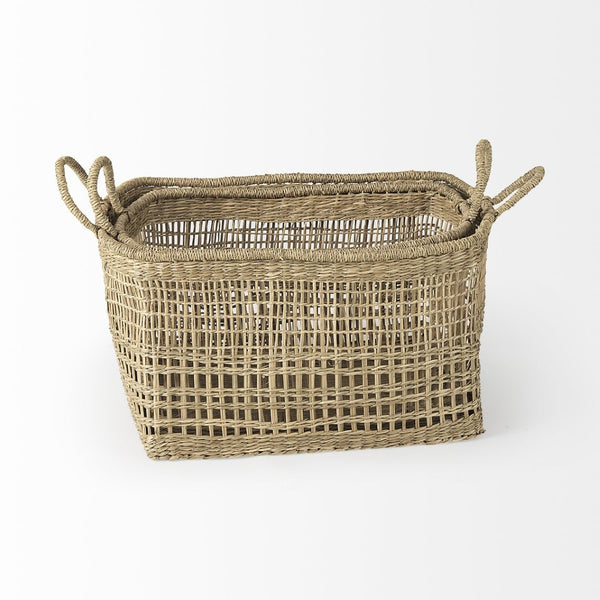 Mercana Bellisa Handwoven Rectangular Baskets for Stylish Storage - Natural Seagrass with Handles for All Spaces 69585