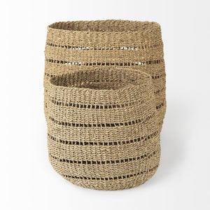 Mercana Hayes Medium Round Storage Baskets – Handwoven Seagrass with Cut-Out Stripe Design for Home Decor 69589