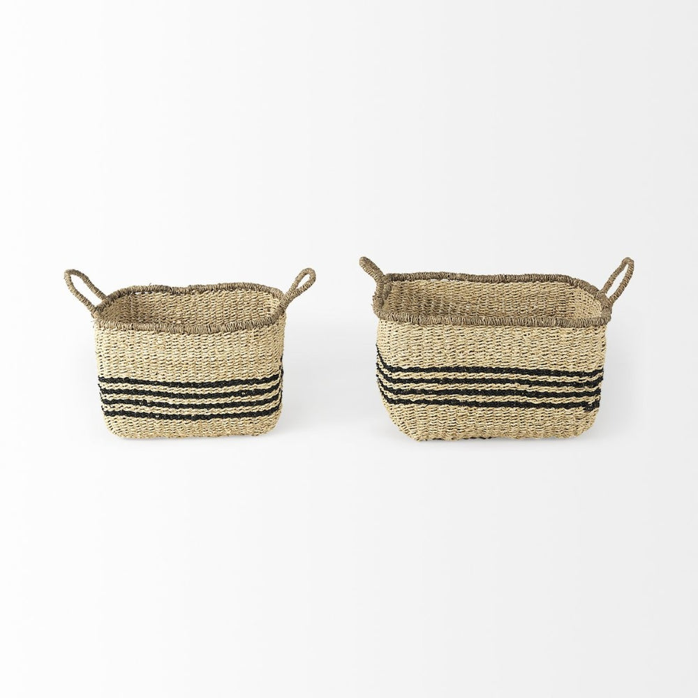 Mercana Emma Handwoven Seagrass Baskets with Bold Black Stripes for Stylish Storage and Coastal Charm 69590