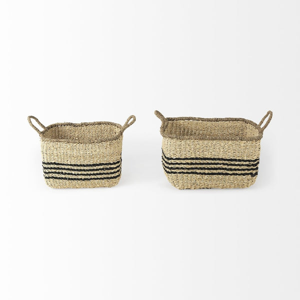 Mercana Emma Handwoven Seagrass Baskets with Bold Black Stripes for Stylish Storage and Coastal Charm 69590