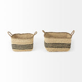 Mercana Emma 17.3L x 13.0W x 11.0H (Set of 2) Light Brown Seagrass Rectangular Basket W/ Black Stripes 69590