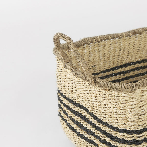 Mercana Emma Handwoven Seagrass Baskets with Bold Black Stripes for Stylish Storage and Coastal Charm 69590