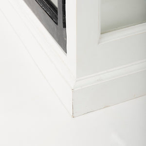 Mercana Bourchier 75-Inch Solid Mango Wood Buffet with Glass Cabinets & Drawers for Stylish Storage Solutions 50282