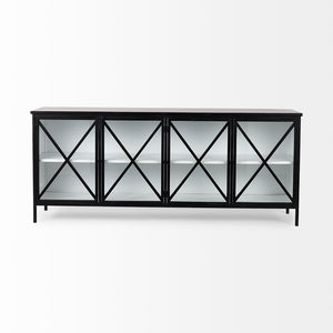 Mercana Aurelia Sleek Four-Door Glass Cabinet with Crisscross Design for Modern Storage and Display Solutions 69266