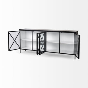 Mercana Aurelia Sleek Four-Door Glass Cabinet with Crisscross Design for Modern Storage and Display Solutions 69266