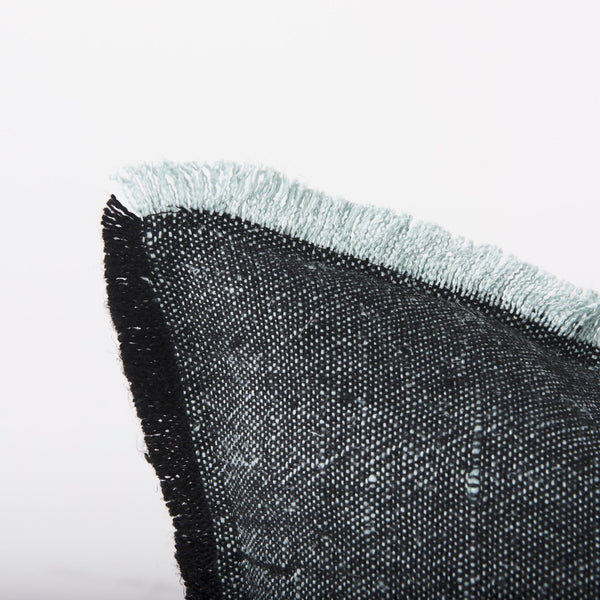 Mercana Malia Decorative Pillow Cover with Playful Fringe for Modern and Urban Home Décor Accents Black/Teal Fabric | 20x20 69437