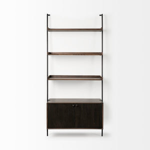 Mercana Grace Two-Toned Ladder-Style Three-Shelf Shelving Unit with Shutter Doors for Modern Spaces 68847-AB