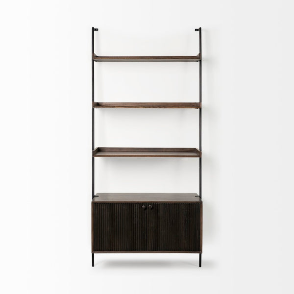 Mercana Grace Two-Toned Ladder-Style Three-Shelf Shelving Unit with Shutter Doors for Modern Spaces 68847-AB