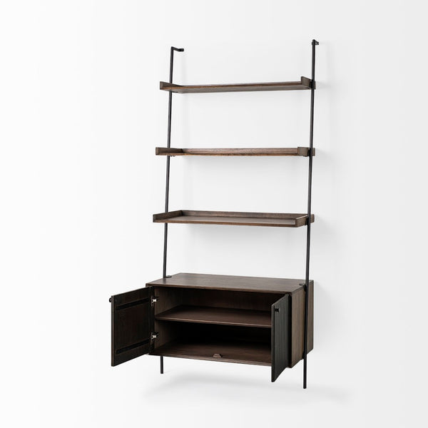 Mercana Grace Two-Toned Ladder-Style Three-Shelf Shelving Unit with Shutter Doors for Modern Spaces 68847-AB