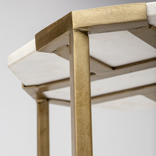 Mercana Vincent 33" Octagonal Coffee Table with Luxe Marble Top and Elegant Crisscross Iron Base Design 68850-AB