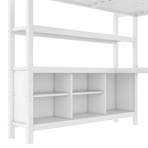 English Elm Metal Queen Size Loft Bed With L-Shaped Desk, Storage Cubes & Shelves For Kids, Teens & Adults W1580S00108