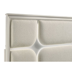 English Elm Gwendolyn Ivory Boucle Queen Bed with Led Star Headboard and Turned Feet B062S01620