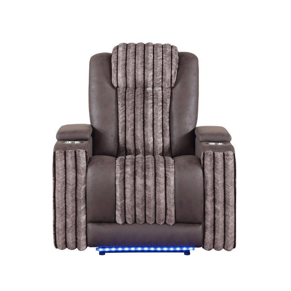 English Elm Duran Power Recliner with Led Lighting Usb Charging and Adjustable Headrest Support Brown B201P412678