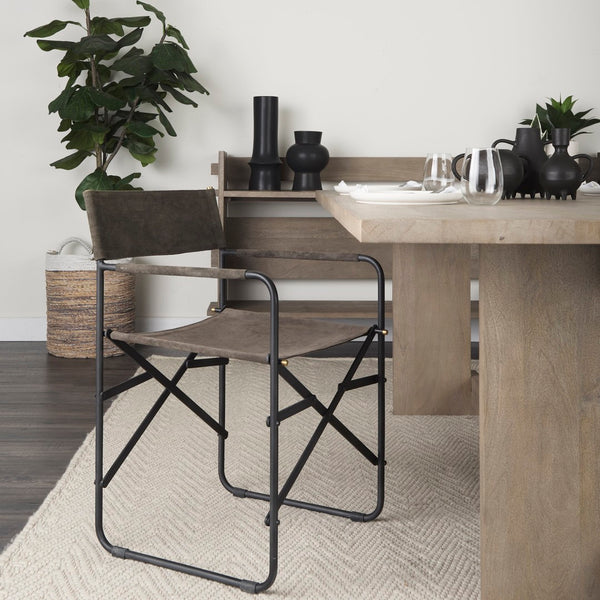 Mercana Direttore Industrial Folding Dining Chair with Suede Seat - Rustic Charm for Modern Spaces Brown Seude (Gray Tones) | Black Metal 68796
