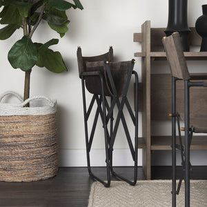 Mercana Direttore Industrial Folding Dining Chair with Suede Seat - Rustic Charm for Modern Spaces Brown Seude (Gray Tones) | Black Metal 68796