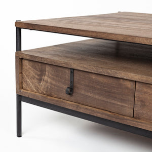 Mercana Glenn Rectangle Coffee Table with 6 Drawers - Stylish Mango Wood and Iron Frame for Modern Living Spaces 69016