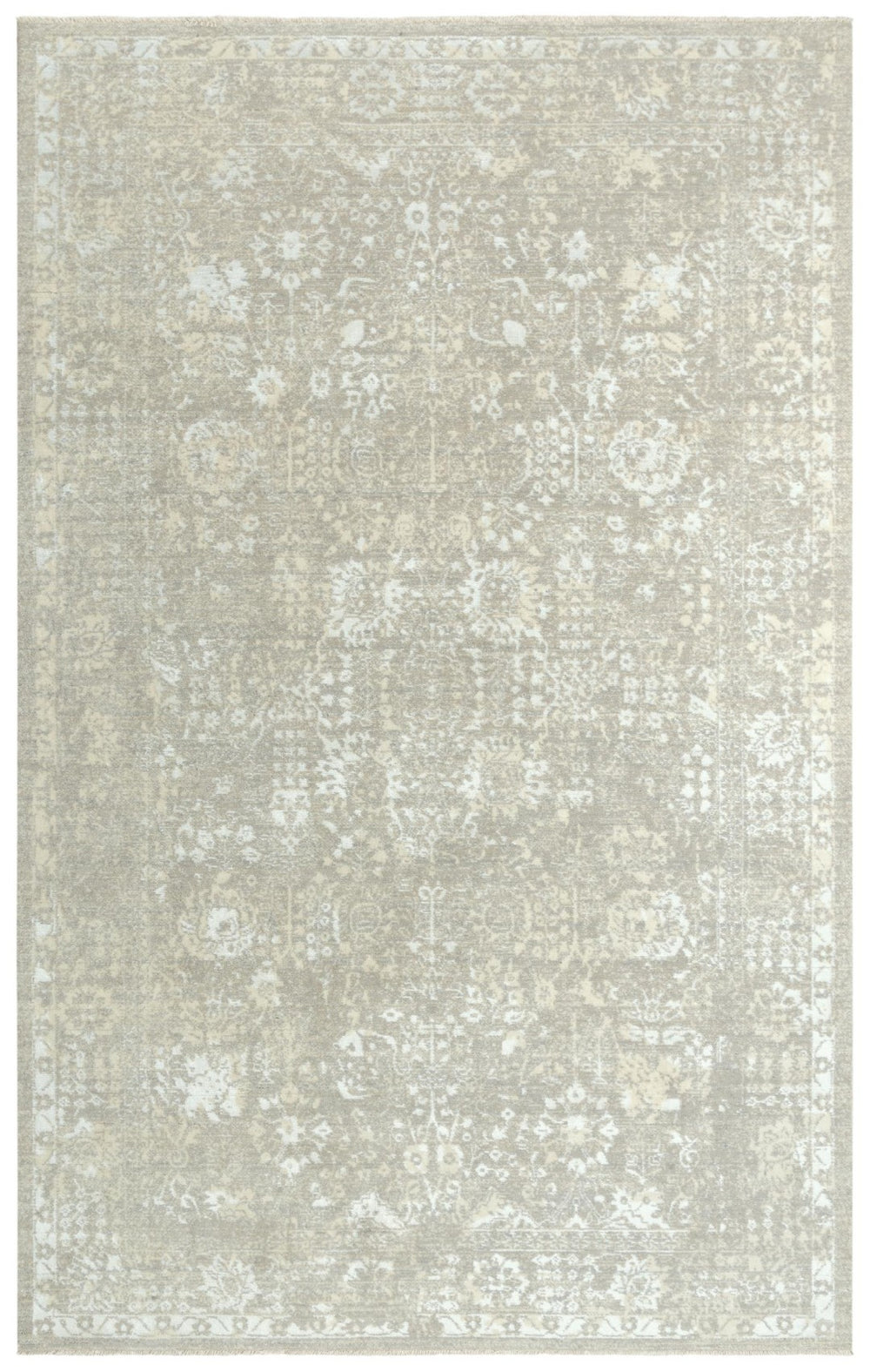 Alora Decor Aurora Hand-Washed Vintage Gray Rug With Floral Border, 80% Nz Wool Blend For Cozy Durable Style 5' x 8' 00500510604330508