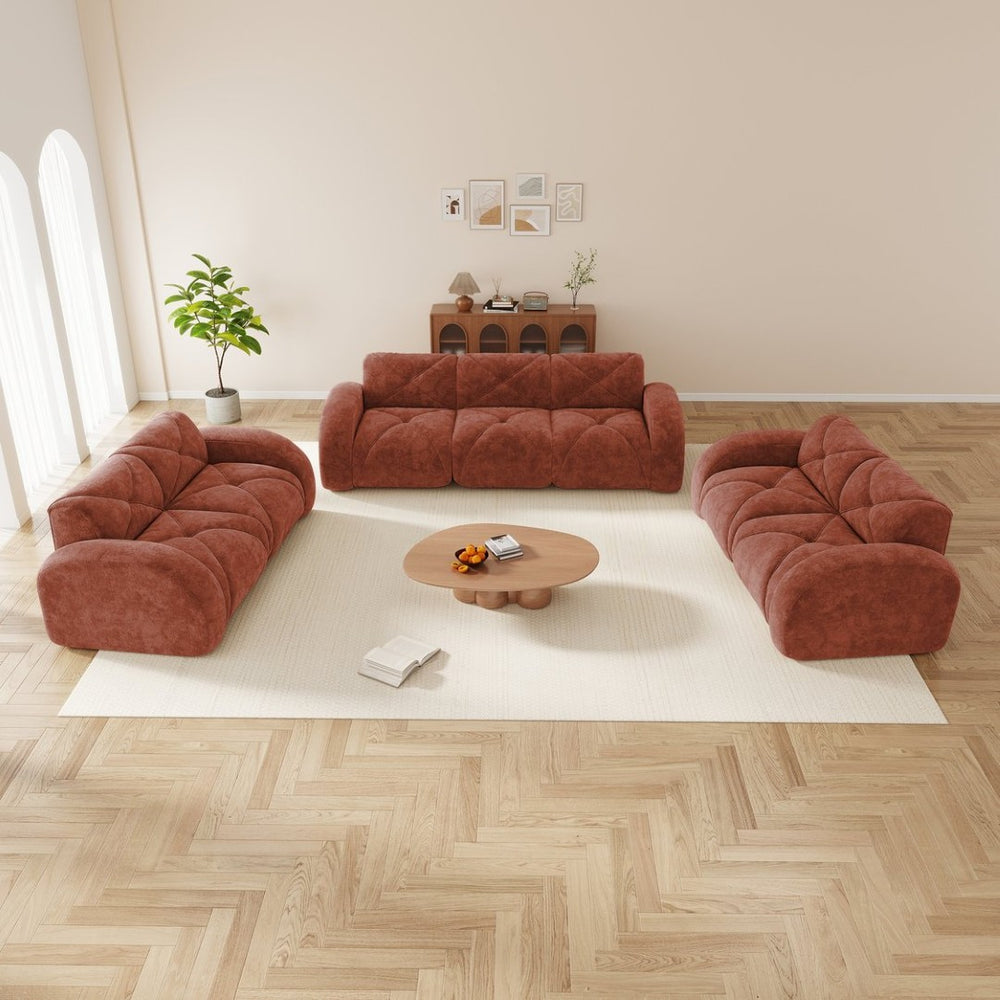 English Elm 3 Piece Velvet Cloud Sofa Set Tufted Plush Living Room Modular Seating Collection Red W714S01639