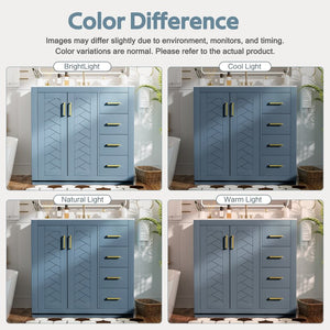 English Elm 36'' Bathroom Vanity with Ceramic Sink Combo Solid Wood Frame Soft-Closing Drawers Ample Storage Elegance Indigo N710P243327M