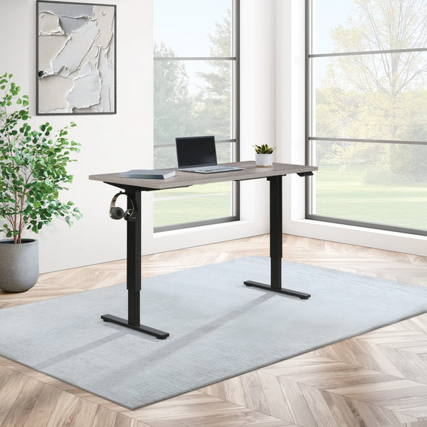 OSP Home Furnishings 59"w Sit to Stand Electric Desk with Memory Presets Steel Base and Built-in Storage Hook PMO6024B-LG