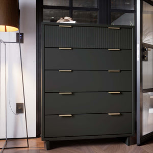 English Elm Granville 38" Charcoal Gray Chest With 5 Drawers - Stylish Solid Wood Storage For Modern Homes B365S00084