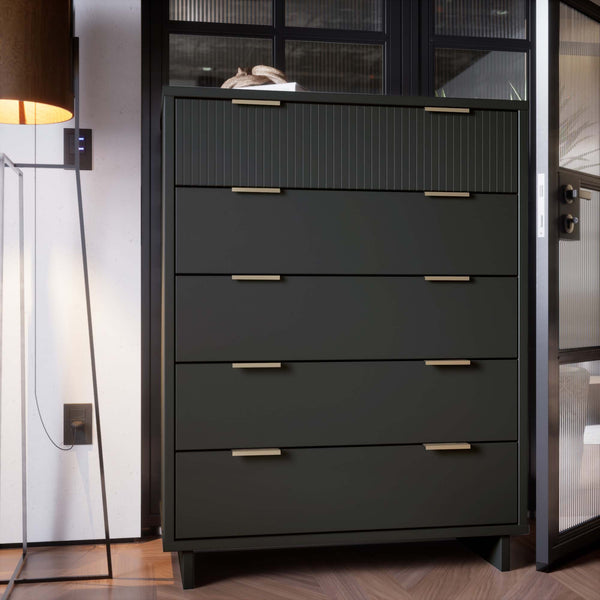 English Elm Granville 38" Charcoal Gray Chest With 5 Drawers - Stylish Solid Wood Storage For Modern Homes B365S00084