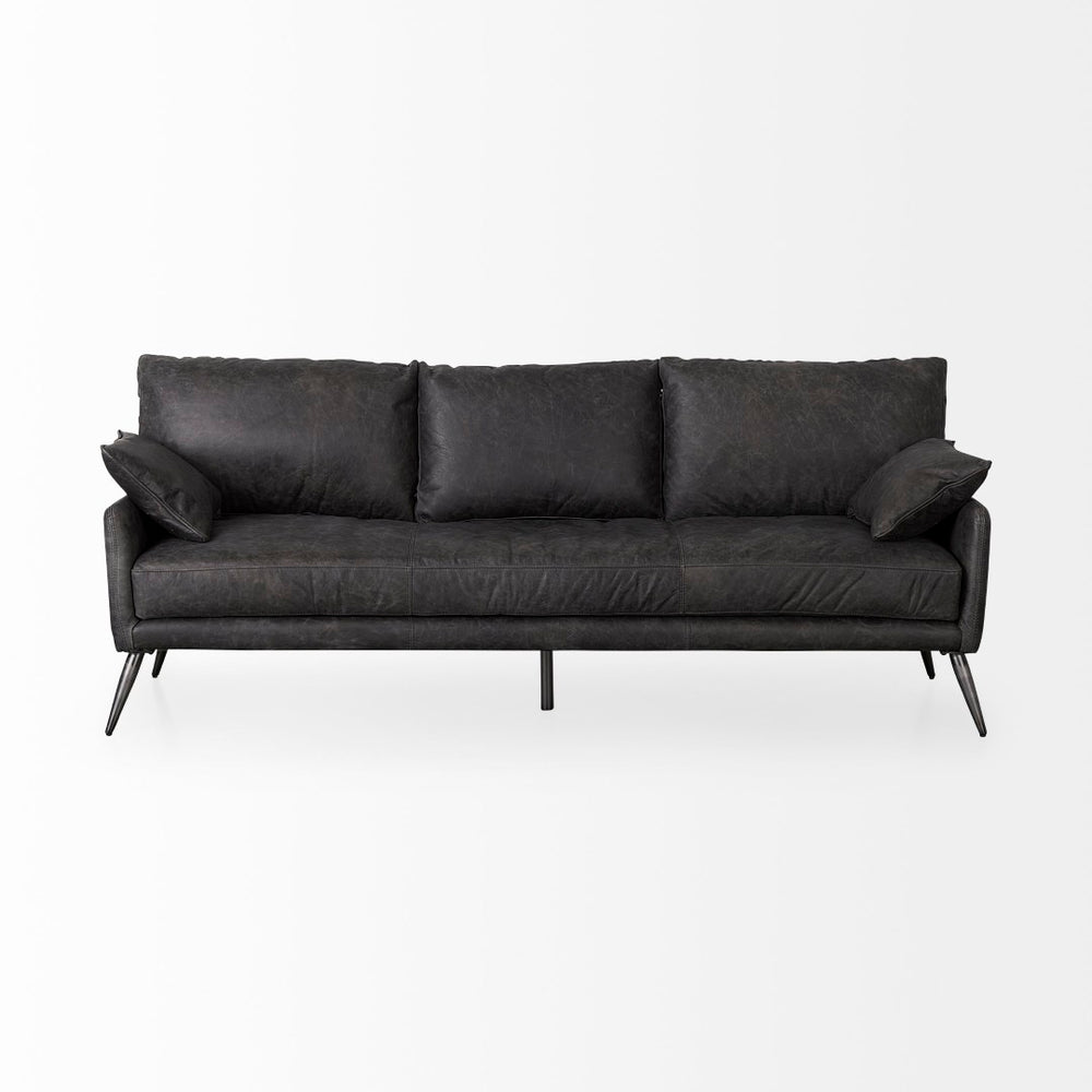 Mercana Cochrane Timeless Three-Seater Sofa – Luxurious Top-Grain Leather, Industrial Design, Fully Assembled Black Leather | Gray Metal 69448