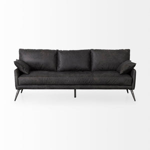 Mercana Cochrane Timeless Three-Seater Sofa – Luxurious Top-Grain Leather, Industrial Design, Fully Assembled Black Leather | Gray Metal 69448