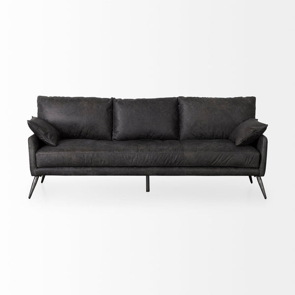 Mercana Cochrane Timeless Three-Seater Sofa – Luxurious Top-Grain Leather, Industrial Design, Fully Assembled Black Leather | Gray Metal 69448