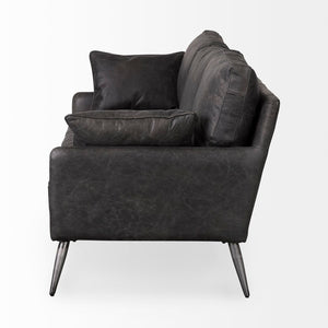 Mercana Cochrane Timeless Three-Seater Sofa – Luxurious Top-Grain Leather, Industrial Design, Fully Assembled Black Leather | Gray Metal 69448
