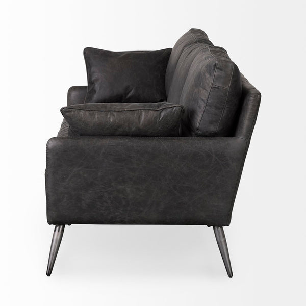 Mercana Cochrane Timeless Three-Seater Sofa – Luxurious Top-Grain Leather, Industrial Design, Fully Assembled Black Leather | Gray Metal 69448