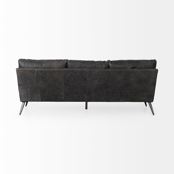 Mercana Cochrane Timeless Three-Seater Sofa – Luxurious Top-Grain Leather, Industrial Design, Fully Assembled Black Leather | Gray Metal 69448