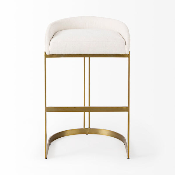 Mercana Hollyfield II Counter Stool - Chic Low-Back Design with Luxe Metallic Accents for Modern Spaces Cream Fabric | Gold Metal | Bar 69456
