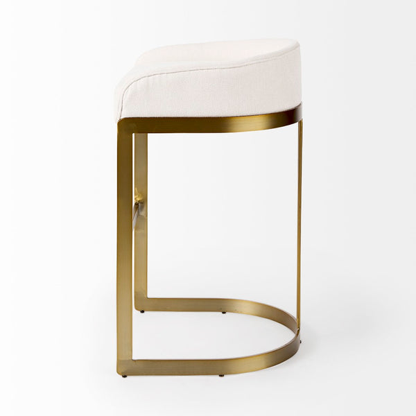Mercana Hollyfield II Counter Stool - Chic Low-Back Design with Luxe Metallic Accents for Modern Spaces Cream Fabric | Gold Metal | Bar 69456