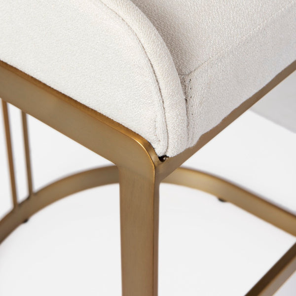 Mercana Hollyfield II Counter Stool - Chic Low-Back Design with Luxe Metallic Accents for Modern Spaces Cream Fabric | Gold Metal | Bar 69456
