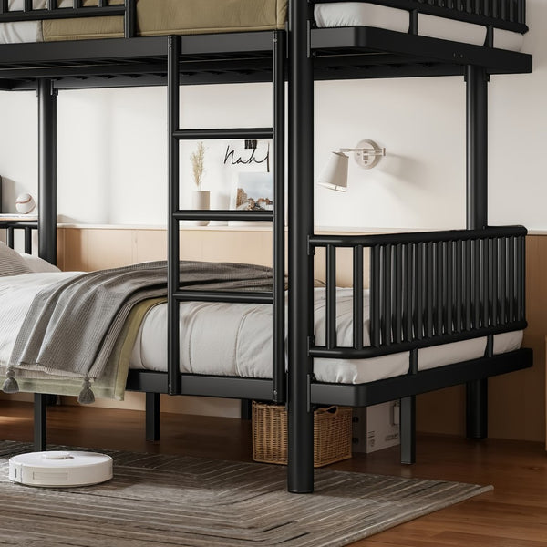 English Elm Twin Over Metal Bunk Bed with Led Lights Usb Ports Drawers and Sofa Conversion Black W5305S00070