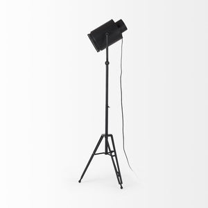 Mercana Debdou Adjustable Cinema-Style Floor Lamp with Sleek Stem and Sturdy Collapsible Base for Any Space Black Metal 69381