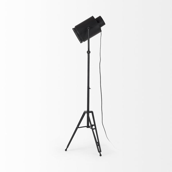 Mercana Debdou Adjustable Cinema-Style Floor Lamp with Sleek Stem and Sturdy Collapsible Base for Any Space Black Metal 69381