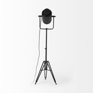 Mercana Debdou Adjustable Cinema-Style Floor Lamp with Sleek Stem and Sturdy Collapsible Base for Any Space Black Metal 69381