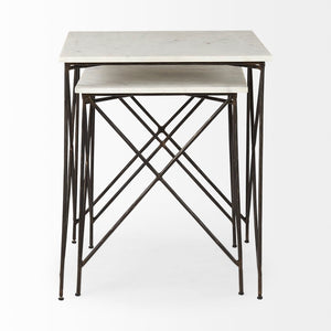 Mercana Lorlei Elegant Marble Top End Table with Crisscross Metal Base for Modern Living Room Décor 69247-AB
